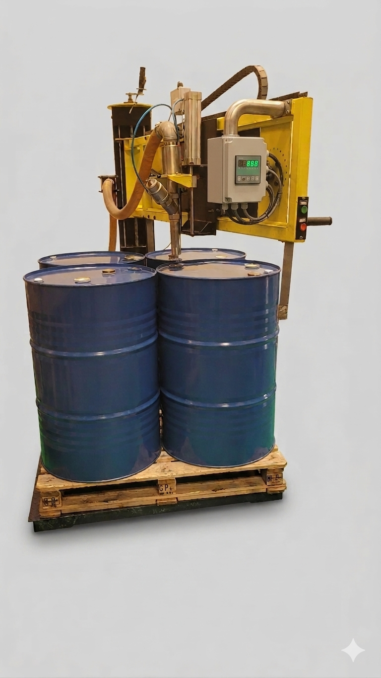 High-precision automatic four-drum filling system — front view